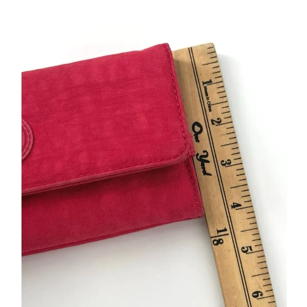 Kipling Brownie Nylon Long Travel Wallet Clutch Organizer Red Purse